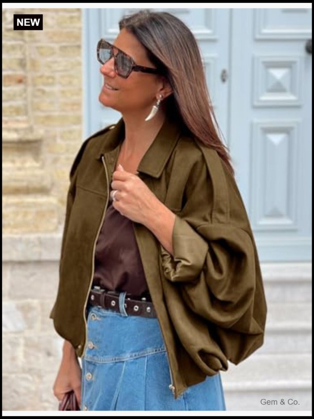 Oversized Faux Suede Bomber Jacket Cropped Zip Up Streetwear - Picture 3 of 7